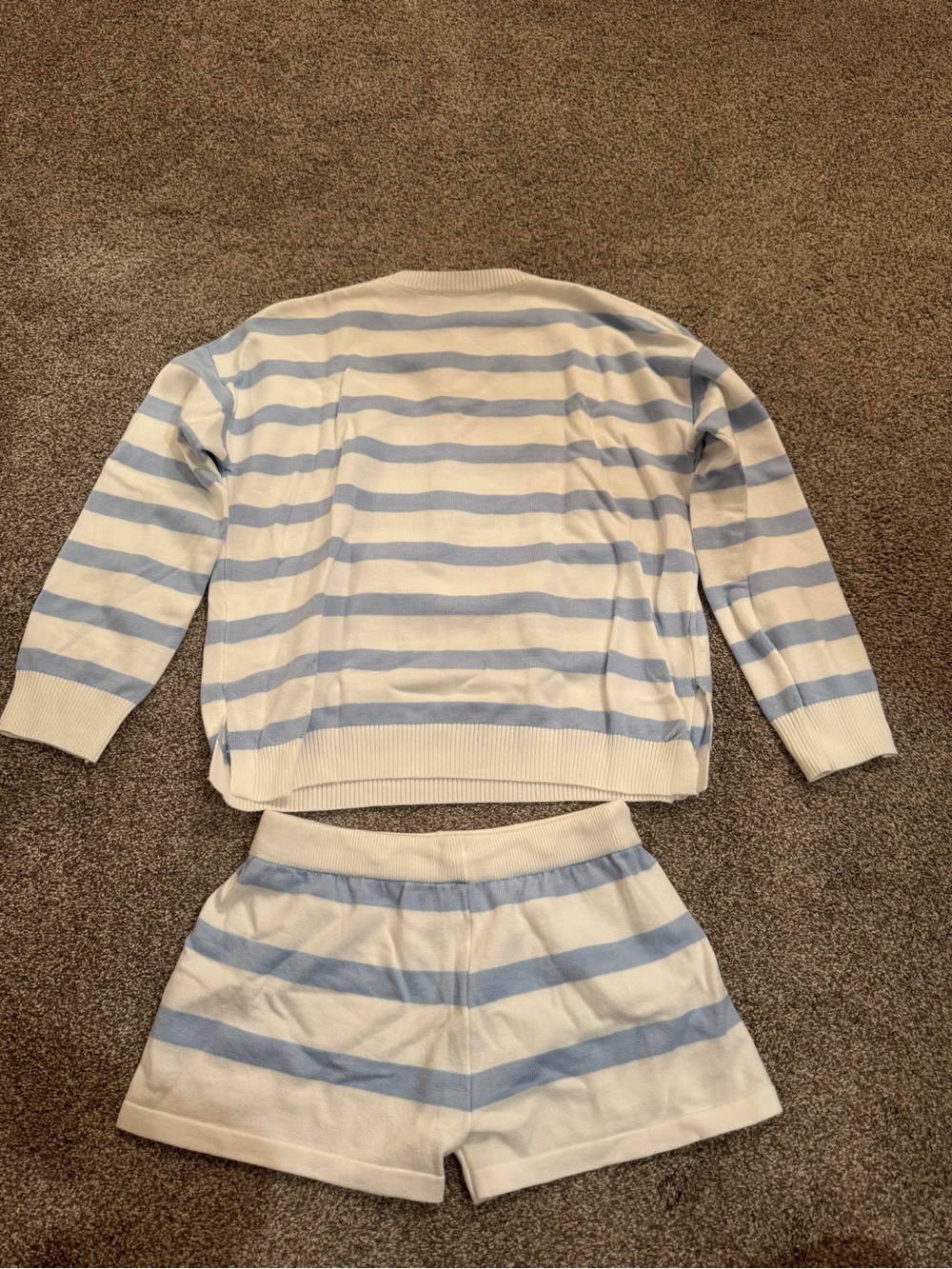 Women's White and Light Blue Striped Sweater Set - Picture 3 of 3